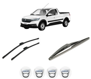 Set 3 stergatoare DACIA DOKKER Pickup din 2017-2021, pentru parbriz si luneta fata si spate auto, Bosch Twin-Aerotwin, din cauciuc siliconat rezistent, 4 Stickere Auto DACIA - Img 2