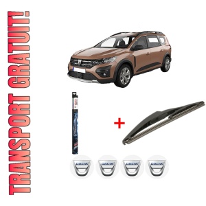 Set 3 stergatoare DACIA JOGGER (RK_) din 2021, pentru parbriz si luneta fata si spate auto, Bosch Twin, din cauciuc siliconat rezistent, 4 Stickere Auto DACIA