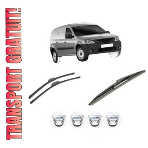 Set 3 stergatoare DACIA LOGAN EXPRESS (FS_) din 2007-2012, pentru parbriz si luneta fata si spate auto, Bosch Twin-Aerotwin Retrofit, din cauciuc siliconat rezistent, 4 Stickere Auto DACIA