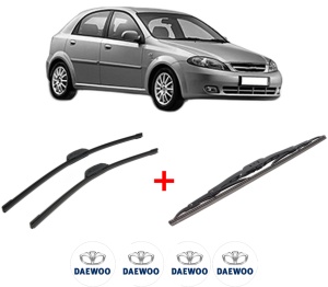 Set 3 stergatoare DAEWOO LACETTI Hatchback (KLAN) din 2004, pentru parbriz si luneta fata si spate auto, Bosch Twin, din cauciuc siliconat rezistent, 4 Stickere Auto DAEWOO v11237
