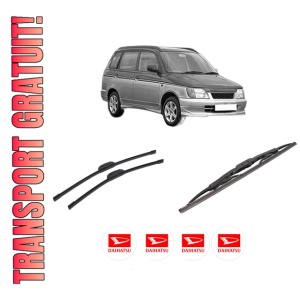 Set 3 stergatoare DAIHATSU GRAN MOVE (G3) din 1996-2002, pentru parbriz si luneta fata si spate auto, Bosch Twin-Aerotwin Retrofit, din cauciuc siliconat rezistent, 4 Stickere Auto DAIHATSU