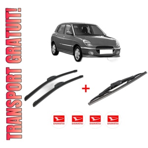 Set 3 stergatoare DAIHATSU SIRION (M1) din 1998 - 2005, pentru parbriz si luneta fata si spate auto, Bosch Twin, din cauciuc siliconat rezistent, 4 Stickere Auto DAIHATSU