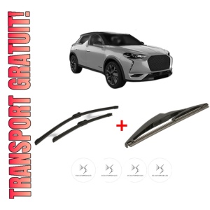 Set 3 stergatoare DS DS 3 / DS 3 CROSSBACK (UR_, UC_, UJ_) din 2019 - 2022, pentru parbriz si luneta fata si spate auto, Bosch Twin, din cauciuc siliconat rezistent, 4 Stickere Auto DS