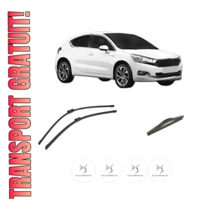 Set 3 stergatoare DS DS 4 / DS 4 CROSSBACK (NX_) din 2015-2018, pentru parbriz si luneta fata si spate auto, Bosch Twin-Aerotwin, din cauciuc siliconat rezistent, 4 Stickere Auto DS