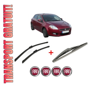 Set 3 stergatoare FIAT BRAVO II (198_) din 2006 - 2016, pentru parbriz si luneta fata si spate auto, Bosch Twin, din cauciuc siliconat rezistent, 4 Stickere Auto FIAT