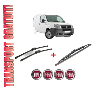 Set 3 stergatoare FIAT DOBLO Box Body/MPV (223_) din 2001 - 2010, pentru parbriz si luneta fata si spate auto, Bosch Twin, din cauciuc siliconat rezistent, 4 Stickere Auto FIAT