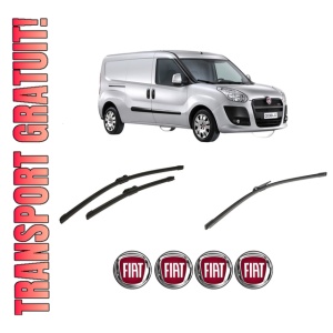 Set 3 stergatoare FIAT DOBLO Bus (263_) din 2010-2023, pentru parbriz si luneta fata si spate auto, Bosch Aerotwin-Aerotwin, din cauciuc siliconat rezistent, 4 Stickere Auto FIAT