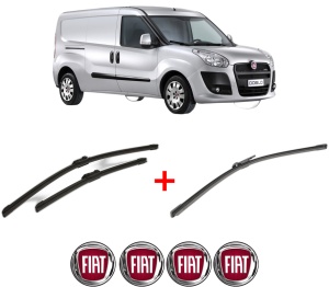 Set 3 stergatoare FIAT DOBLO Bus (263_) din 2010 - 2023, pentru parbriz si luneta fata si spate auto, Bosch Aerotwin, din cauciuc siliconat rezistent, 4 Stickere Auto FIAT v4523