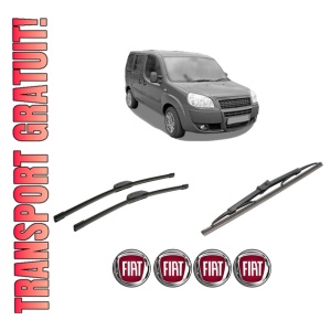 Set 3 stergatoare FIAT DOBLO MPV (119_, 223_) din 2001-2009, pentru parbriz si luneta fata si spate auto, Bosch Twin-Aerotwin Retrofit, din cauciuc siliconat rezistent, 4 Stickere Auto FIAT