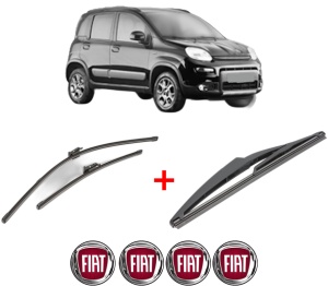 Set 3 stergatoare FIAT PANDA VAN (312_, 519_) din 2012, pentru parbriz si luneta fata si spate auto, Valeo Silencio, din cauciuc siliconat rezistent, 4 Stickere Auto FIAT v15142