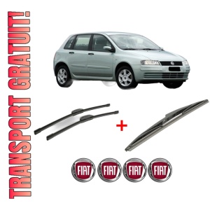 Set 3 stergatoare FIAT STILO VAN (192_) din 2001 - 2008, pentru parbriz si luneta fata si spate auto, Bosch Twin, din cauciuc siliconat rezistent, 4 Stickere Auto FIAT