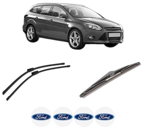 Set 3 stergatoare FORD FOCUS III Turnier din 2010-2020, pentru parbriz si luneta fata si spate auto, Bosch Twin-Aerotwin Multi, din cauciuc siliconat rezistent, 4 Stickere Auto FORD - Img 2