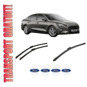 Set 3 stergatoare FORD FOCUS IV Saloon (HM) din 2018-2024, pentru parbriz si luneta fata si spate auto, Bosch Aerotwin-Aerotwin, din cauciuc siliconat rezistent, 4 Stickere Auto FORD
