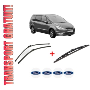 Set 3 stergatoare FORD GALAXY II (WA6) din 2006 - 2015, pentru parbriz si luneta fata si spate auto, Bosch Twin, din cauciuc siliconat rezistent, 4 Stickere Auto FORD