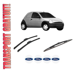 Set 3 stergatoare FORD KA Van (RB) din 2002-2005, pentru parbriz si luneta fata si spate auto, Bosch Twin-Aerotwin Retrofit, din cauciuc siliconat rezistent, 4 Stickere Auto FORD