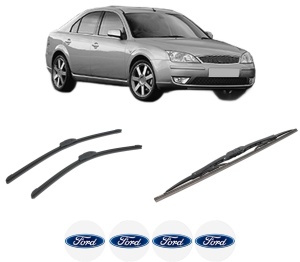 Set 3 stergatoare FORD MONDEO III (B5Y) din 2000-2007, pentru parbriz si luneta fata si spate auto, Bosch Twin-Aerotwin Retrofit, din cauciuc siliconat rezistent, 4 Stickere Auto FORD - Img 2