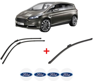 Set 3 stergatoare FORD S-MAX (CJ, WA6) din 2015 - 2018, pentru parbriz si luneta fata si spate auto, Valeo Silencio Xtrm, din cauciuc siliconat rezistent, 4 Stickere Auto FORD v14182