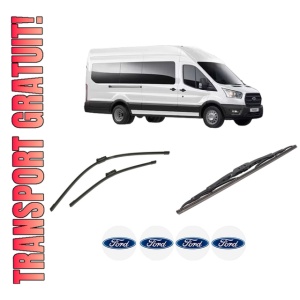 Set 3 stergatoare FORD TRANSIT V363 Bus (FAD, FBD) din 2013-2024, pentru parbriz si luneta fata si spate auto, Bosch Twin-Aerotwin, din cauciuc siliconat rezistent, 4 Stickere Auto FORD