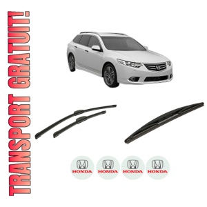 Set 3 stergatoare HONDA ACCORD VII Tourer (CM, CN) din 2003-2008, pentru parbriz si luneta fata si spate auto, Bosch Twin-Aerotwin Retrofit, din cauciuc siliconat rezistent, 4 Stickere Auto HONDA