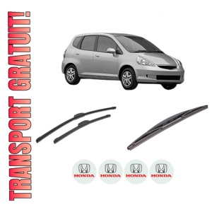 Set 3 stergatoare HONDA JAZZ II (GD_, GE3, GE2) din 2002-2008, pentru parbriz si luneta fata si spate auto, Bosch Twin-Aerotwin Retrofit, din cauciuc siliconat rezistent, 4 Stickere Auto HONDA