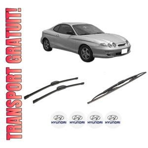 Set 3 stergatoare HYUNDAI COUPE I (RD) din 1996-2002, pentru parbriz si luneta fata si spate auto, Bosch Twin-Aerotwin Retrofit, din cauciuc siliconat rezistent, 4 Stickere Auto HYUNDAI