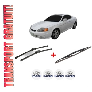 Set 3 stergatoare HYUNDAI COUPE II (GK) din 2001 - 2009, pentru parbriz si luneta fata si spate auto, Bosch Twin, din cauciuc siliconat rezistent, 4 Stickere Auto HYUNDAI