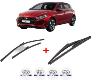 Set 3 stergatoare HYUNDAI i20 III (BC3, BI3) din 2020, pentru parbriz si luneta fata si spate auto, Valeo Silencio, din cauciuc siliconat rezistent, 4 Stickere Auto HYUNDAI v14542