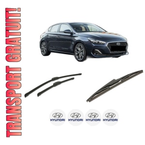 Set 3 stergatoare HYUNDAI i30 FASTBACK (PDE, PDEN) din 2017-2024, pentru parbriz si luneta fata si spate auto, Bosch Twin-Aerotwin Retrofit, din cauciuc siliconat rezistent, 4 Stickere Auto HYUNDAI