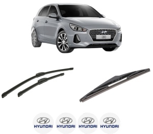 Set 3 stergatoare HYUNDAI i30 Hatchback Van (PDE) din 2016-2020, pentru parbriz si luneta fata si spate auto, Bosch Twin-Aerotwin Retrofit, din cauciuc siliconat rezistent, 4 Stickere Auto HYUNDAI - Img 2