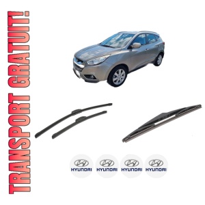 Set 3 stergatoare HYUNDAI ix35 Van din 2009-2015, pentru parbriz si luneta fata si spate auto, Bosch Twin-Aerotwin Retrofit, din cauciuc siliconat rezistent, 4 Stickere Auto HYUNDAI
