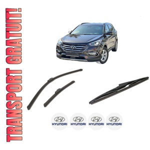 Set 3 stergatoare HYUNDAI SANTA FÉ III (DM, DMA) din 2012-2018, pentru parbriz si luneta fata si spate auto, Bosch Twin-Aerotwin Retrofit, din cauciuc siliconat rezistent, 4 Stickere Auto HYUNDAI
