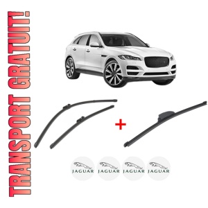 Set 3 stergatoare JAGUAR F-PACE (X761) din 2015, pentru parbriz si luneta fata si spate auto, Valeo Silencio, din cauciuc siliconat rezistent, 4 Stickere Auto JAGUAR
