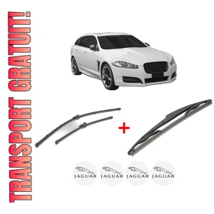 Set 3 stergatoare JAGUAR XF SPORTBRAKE (X260) din 2017, pentru parbriz si luneta fata si spate auto, Valeo Silencio, din cauciuc siliconat rezistent, 4 Stickere Auto JAGUAR