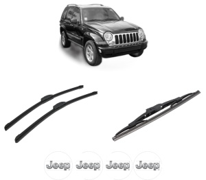 Set 3 stergatoare JEEP CHEROKEE (KJ) din 2001-2008, pentru parbriz si luneta fata si spate auto, Bosch Twin-Aerotwin Retrofit, din cauciuc siliconat rezistent, 4 Stickere Auto JEEP - Img 2