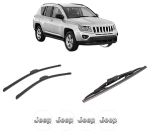 Set 3 stergatoare JEEP COMPASS (MK49) din 2006-2011, pentru parbriz si luneta fata si spate auto, Bosch Twin-Aerotwin Retrofit, din cauciuc siliconat rezistent, 4 Stickere Auto JEEP - Img 2