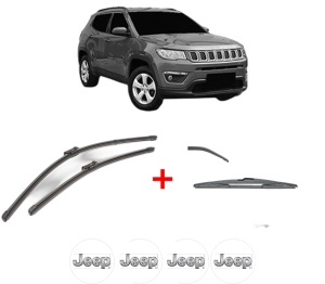 Set 3 stergatoare JEEP COMPASS (MP, M6, MV, M7) din 2016, pentru parbriz si luneta fata si spate auto, Valeo Silencio, din cauciuc siliconat rezistent, 4 Stickere Auto JEEP v12197