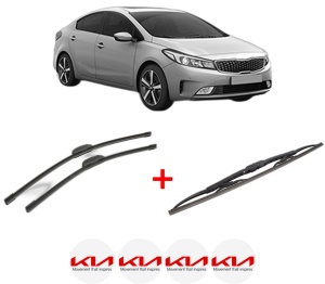 Set 3 stergatoare KIA CERATO IV Saloon (BD, BDM) din 2018, pentru parbriz si luneta fata si spate auto, Bosch Twin, din cauciuc siliconat rezistent, 4 Stickere Auto KIA v9383