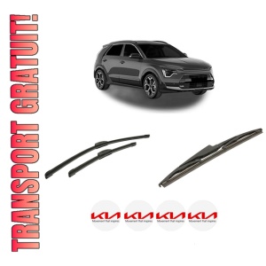 Set 3 stergatoare KIA NIRO II (SG2) din 2022-2024, pentru parbriz si luneta fata si spate auto, Bosch Twin-Aerotwin Retrofit, din cauciuc siliconat rezistent, 4 Stickere Auto KIA