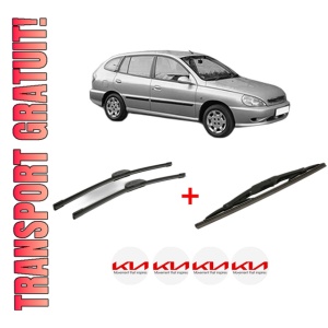 Set 3 stergatoare KIA RIO I Hatchback (DC) din 2000 - 2005, pentru parbriz si luneta fata si spate auto, Bosch Twin, din cauciuc siliconat rezistent, 4 Stickere Auto KIA