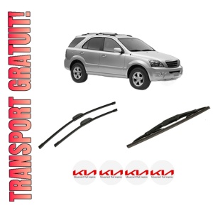 Set 3 stergatoare KIA SORENTO I VAN (JC) din 2005-2006, pentru parbriz si luneta fata si spate auto, Bosch Twin-Aerotwin Retrofit, din cauciuc siliconat rezistent, 4 Stickere Auto KIA