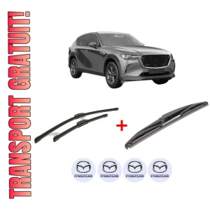 Set 3 stergatoare MAZDA CX-60 (KH_) din 2022, pentru parbriz si luneta fata si spate auto, Bosch Twin, din cauciuc siliconat rezistent, 4 Stickere Auto MAZDA