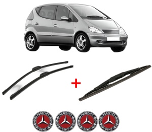 Set 3 stergatoare MERCEDES-BENZ A-CLASS (W168) din 1997 - 2004, pentru parbriz si luneta fata si spate auto, Bosch Twin, din cauciuc siliconat rezistent, 4 Stickere Auto MERCEDES-BENZ v10343