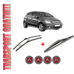 Set 3 stergatoare MERCEDES-BENZ B-CLASS Sports Tourer (W245) din 2005 - 2011, pentru parbriz si luneta fata si spate auto, Bosch Twin, din cauciuc siliconat rezistent, 4 Stickere Auto MERCEDES-BENZ
