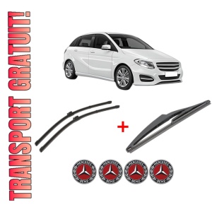 Set 3 stergatoare MERCEDES-BENZ B-CLASS Sports Tourer (W246, W242) din 2011 - 2018, pentru parbriz si luneta fata si spate auto, Valeo Silencio, din cauciuc siliconat rezistent, 4 Stickere Auto MERCEDES-BENZ