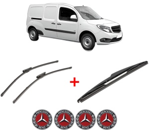 Set 3 stergatoare MERCEDES-BENZ CITAN Box Body/MPV (W415) din 2012 - 2021, pentru parbriz si luneta fata si spate auto, Valeo Silencio, din cauciuc siliconat rezistent, 4 Stickere Auto MERCEDES-BENZ v13822