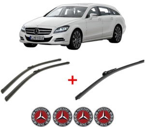 Set 3 stergatoare MERCEDES-BENZ CLS Shooting Brake (X218) din 2012 - 2017, pentru parbriz si luneta fata si spate auto, Bosch Aerotwin, din cauciuc siliconat rezistent, 4 Stickere Auto MERCEDES-BENZ v3083