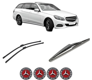 Set 3 stergatoare MERCEDES-BENZ E-CLASS T-Model (S212) din 2009-2016, pentru parbriz si luneta fata si spate auto, Bosch Twin-Aerotwin, din cauciuc siliconat rezistent, 4 Stickere Auto MERCEDES-BENZ - Img 2