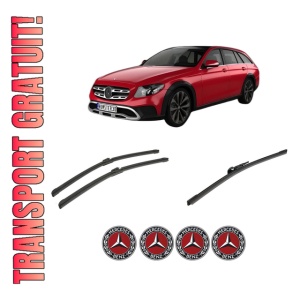 Set 3 stergatoare MERCEDES-BENZ E-CLASS T-Model (S213) din 2016-2023, pentru parbriz si luneta fata si spate auto, Bosch Aerotwin-Aerotwin, din cauciuc siliconat rezistent, 4 Stickere Auto MERCEDES-BENZ