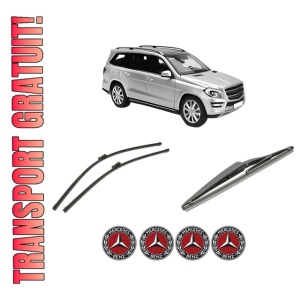 Set 3 stergatoare MERCEDES-BENZ GL-CLASS (X166) din 2012-2015, pentru parbriz si luneta fata si spate auto, Bosch Twin-Aerotwin, din cauciuc siliconat rezistent, 4 Stickere Auto MERCEDES-BENZ
