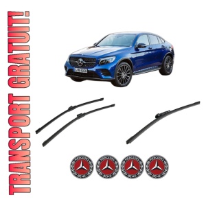 Set 3 stergatoare MERCEDES-BENZ GLC Coupe (C253) din 2016-2019, pentru parbriz si luneta fata si spate auto, Bosch Aerotwin-Aerotwin, din cauciuc siliconat rezistent, 4 Stickere Auto MERCEDES-BENZ